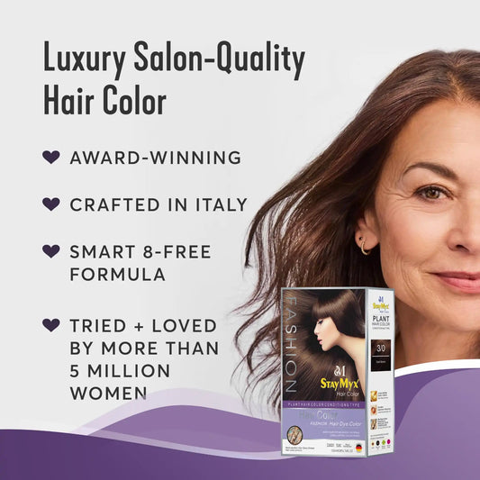 StayMyx 3/0 Dark Brown Plant Hair Color, Ammonia-Free German Formula for 100% Intense Grey Coverage, Professional Salon-Quality Espresso Brown Hair Dye.