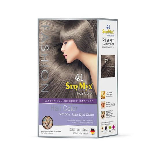 StayMyx 7/11 Ash Blonde Hair Color, Professional Plant-Based Conditioning Dye, German Formula for Cool-Tone Ash Results, Ammonia-Free Permanent Hair Color with Long-Lasting Shine and 100% Grey Coverage.