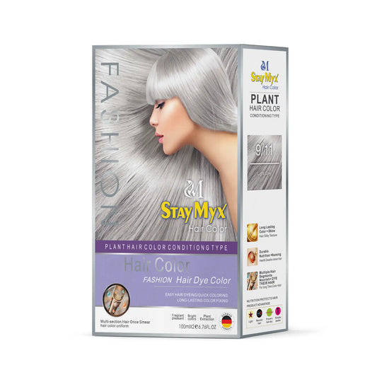 StayMyx 9/11 Light Grey Fashion Hair Color, Professional Plant-Based Conditioning Dye, German Formula for Metallic Silver Grey Results, Ammonia-Free Permanent Color with Long-Lasting Shine.