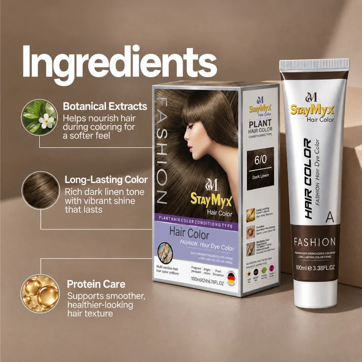 StayMyx 6/0 Dark Linen Hair Color – Botanical Extracts & Long-Lasting Shine