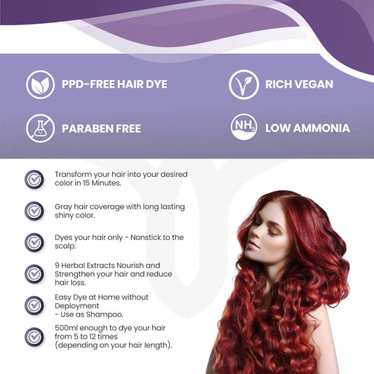 StayMyx Plant Hair Color in 6/45 Light Red; a professional conditioning German formula designed for vibrant red results, ultra-soft deep shine, and a comfortable application without skin staining.