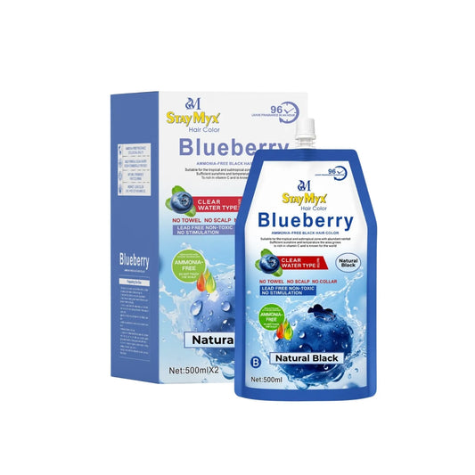 StayMyx 500ml Blueberry Hair Color in Natural Black, a professional ammonia-free German formula for easy hair dyeing.