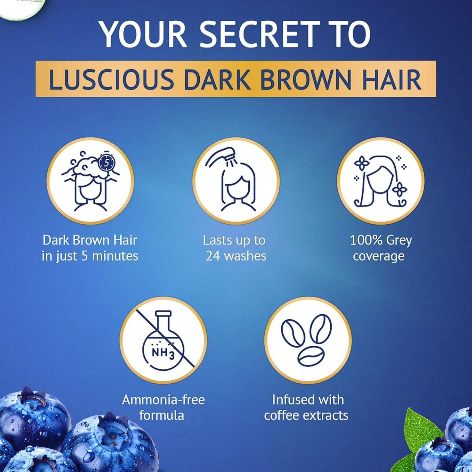Benefits of StayMyx Dark Brown hair color: 5-minute result, lasts up to 24 washes, and infused with coffee extracts.