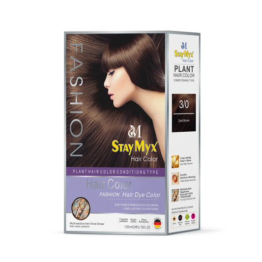 StayMyx 3/0 Dark Brown Plant Hair Color, Ammonia-Free German Formula for 100% Intense Grey Coverage, Professional Salon-Quality Espresso Brown Hair Dye.