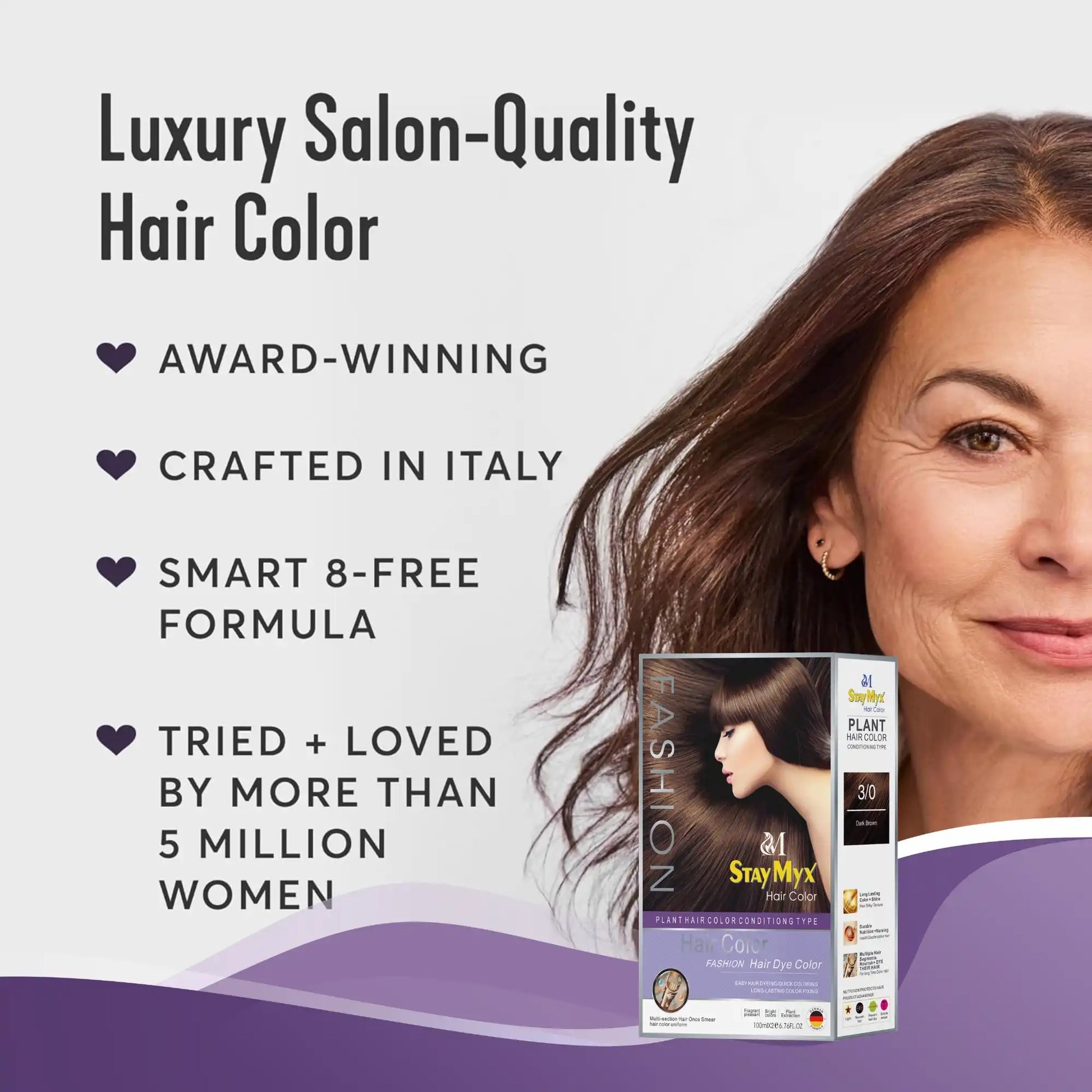 StayMyx 3/0 Dark Brown Plant Hair Color, Ammonia-Free German Formula for 100% Intense Grey Coverage, Professional Salon-Quality Espresso Brown Hair Dye.