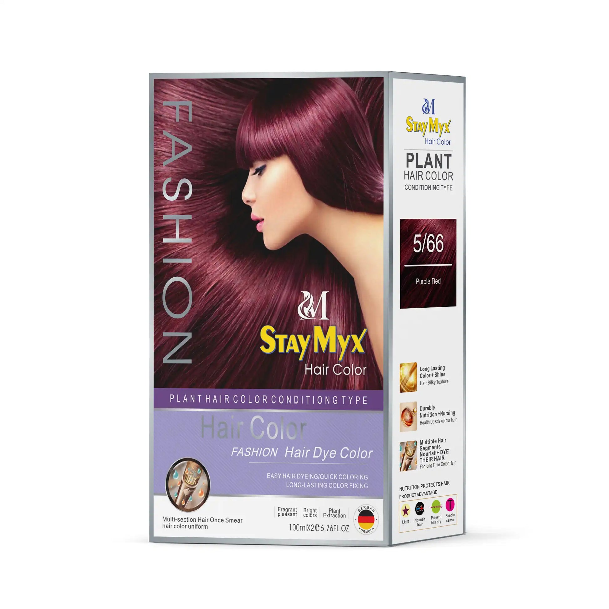 StayMyx 5/66 Purple Red Plant Hair Color, Ammonia-Free German Formula for Vibrant Burgundy Tones, Professional Salon-Quality Long Lasting Red Wine Hair Dye.